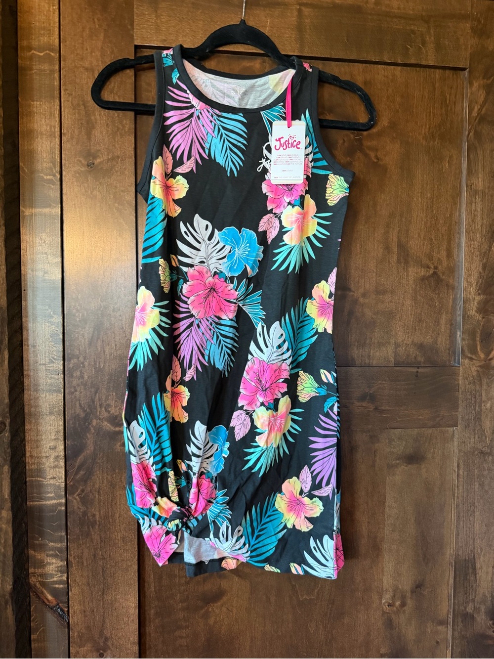 Justice Black Tropical Floral Tank Dress or swim cover - Pink, Blue & Yellow